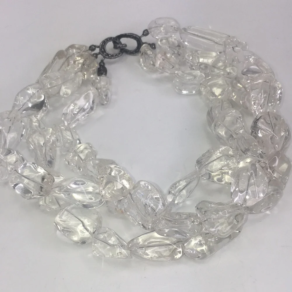 Kenneth Cole Bold Statement Necklace clear chunky glass Vintage triple strand - Picture 4 of 6
